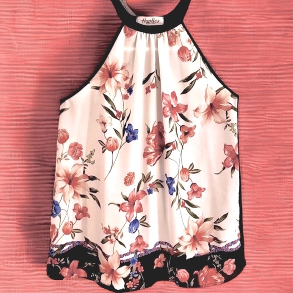 Scuba Neck Top, Sleeveless, Dark Navy & Floral, M, by Haptics - Picture 2 of 6